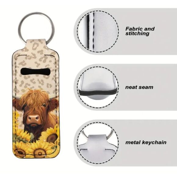 Woodgrain Highland Cow Keychain – Yellow Floral - Picture 6 of 8